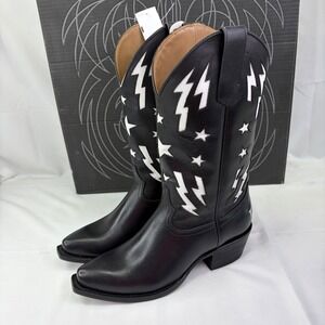 New Alvies The BFG II Cowgirl Boots Size 9 Lightning Star Black Leather Western